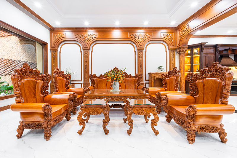 Sofa hoàng gia gỗ gõ đỏ
